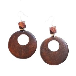 Hollow Round Earrings with Wooden Bead