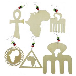 Square African Map Wooden Earrings