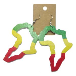 Rasta African Map Wooden Earrings with Cut-Out