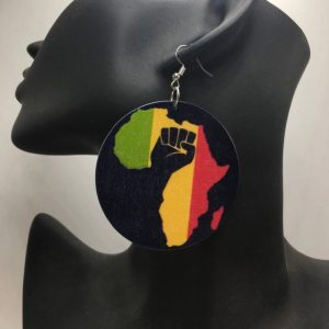 African Power Fist  Wooden Earrings