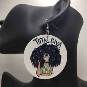 Natural Curly Diva Wooden Earrings